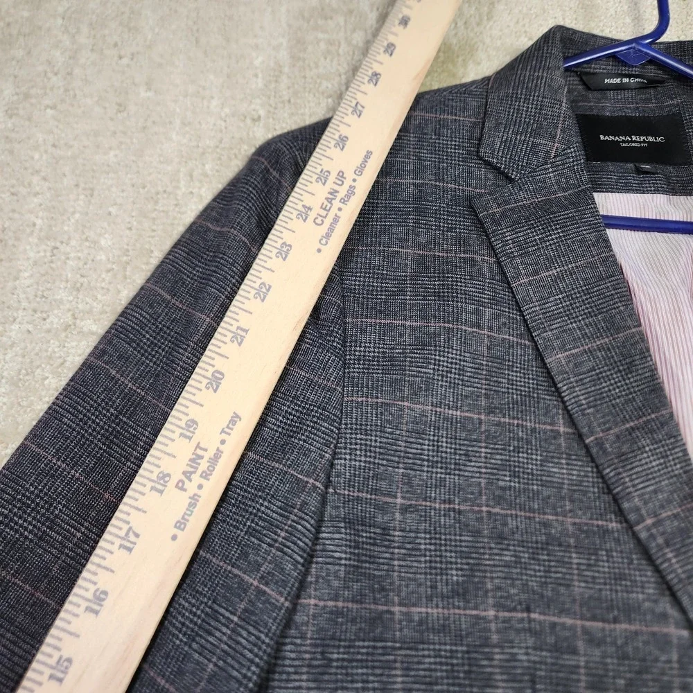 Banana Republic Blazer Men 40R Tailored Slim Fit Gray Brown Plaid Cotton Modern